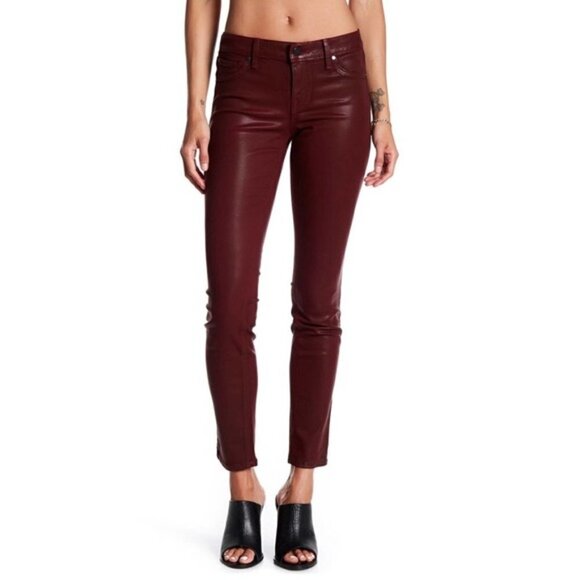 Level 99 Liza Coated Skinny Jeans Vixen Wine Sz 28 - Picture 3 of 12